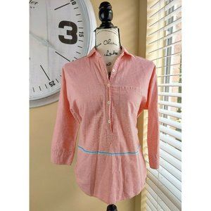 J.Crew Popover Top Size 4 Striped 3/4 rol tab Sleeve Striped